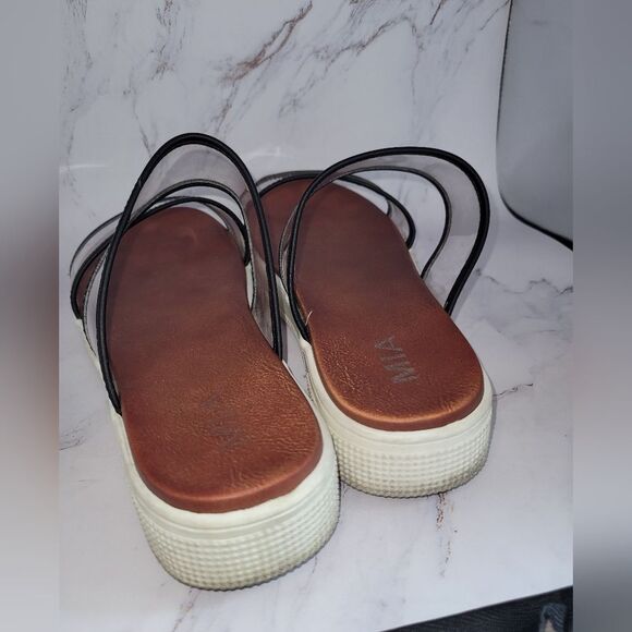 MIA Platform Slide Sandals Clear Plastic SlipOn Leather Molded Innersole Size 8 - Picture 5 of 8